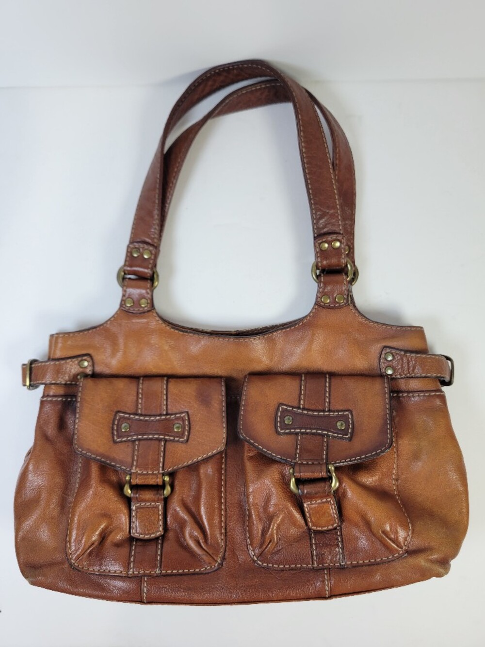 Fossil Vintage Leather Utility Pocket Satchel Shoulder Bag 75082 Rugged Boho Y2K